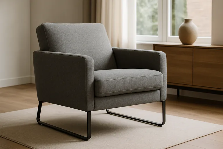 Verschillende stijlen en materialen van grijze fauteuils